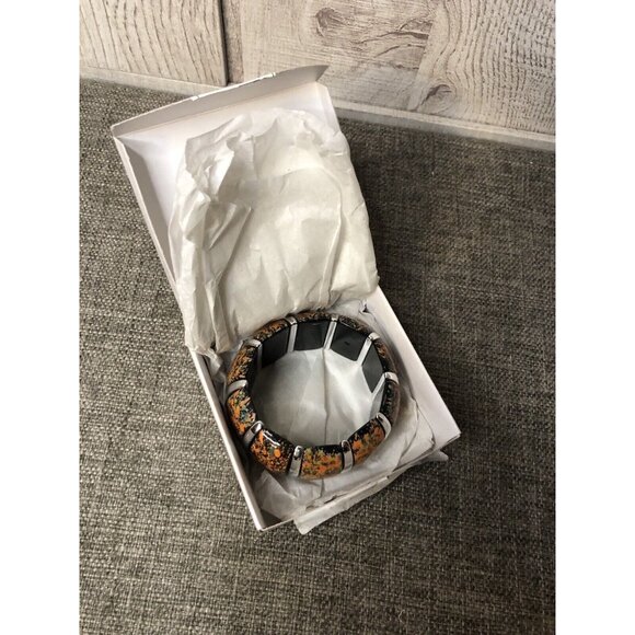 Designs Fashion Jewelry Stretch Bracelet Orange Brown Silver Tone Accents - Picture 3 of 4